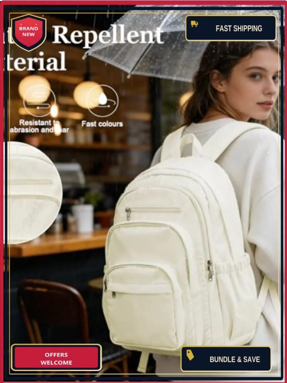 High School College Backpack with Lots of Pockets, Lightweight Nylon Daypack